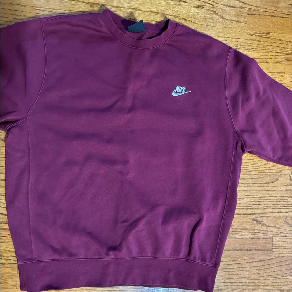 Nike Maroon Embroidered Swoosh Crewneck Sweartshirt Size Large